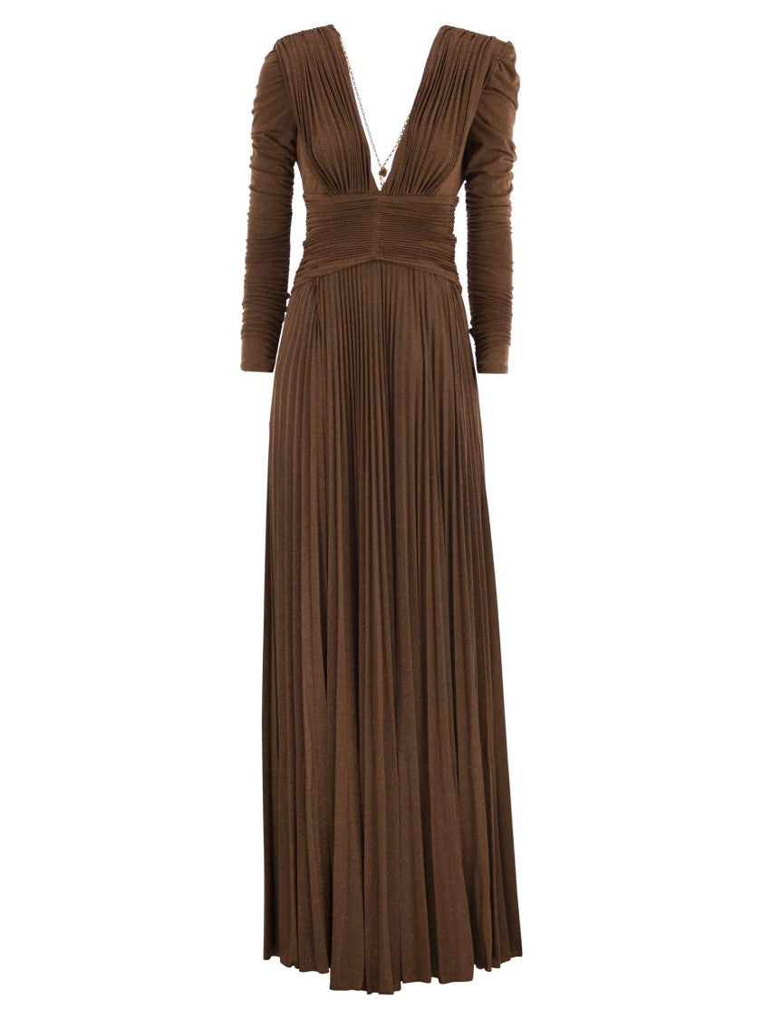 Elisabetta Franchi Red Carpet Dress In Lurex Jersey With Necklace