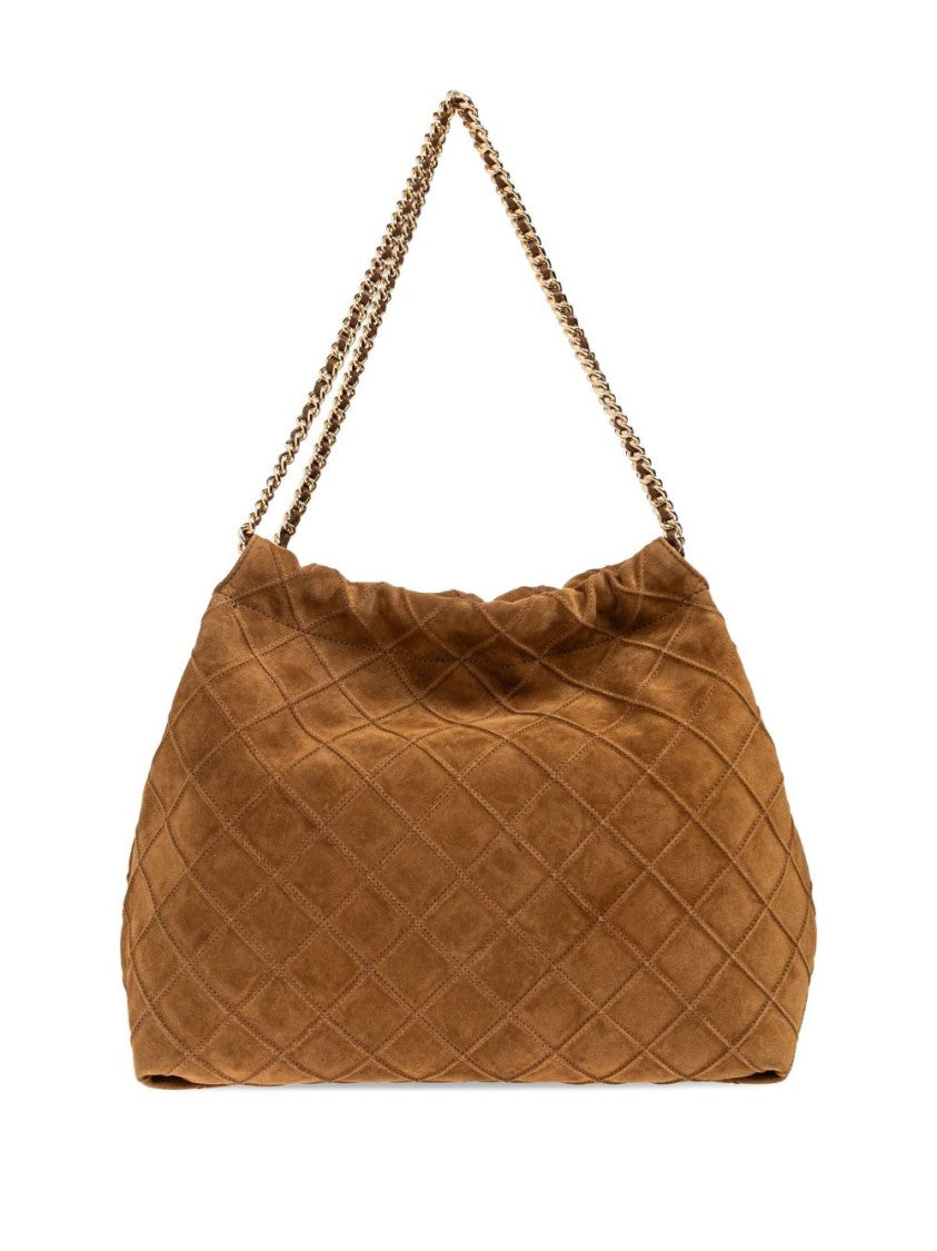 Tory Burch Spacious Quilted Suede Shoulder Bag