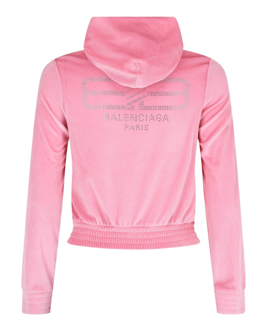 Balenciaga Velvet Hoodie With Crystal-Embellished Logo And Tonal Hardware