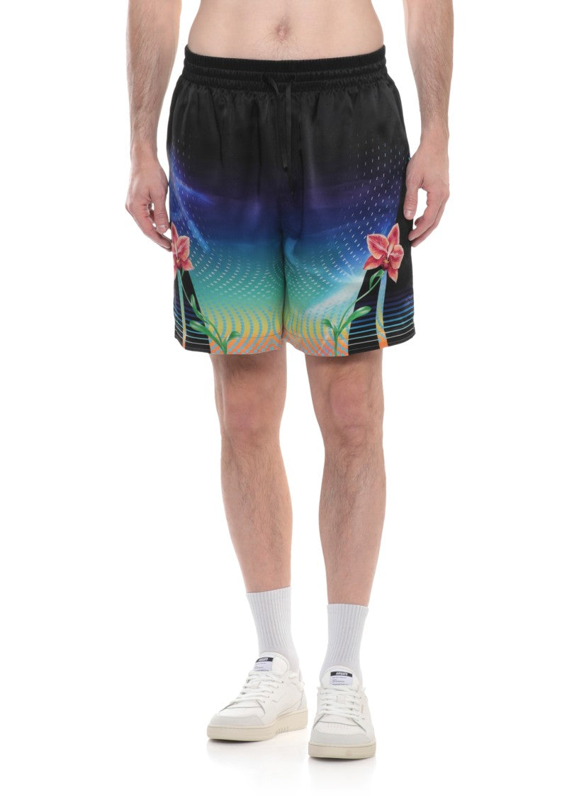 Casablanca Black Orchid Racer Silk Shorts