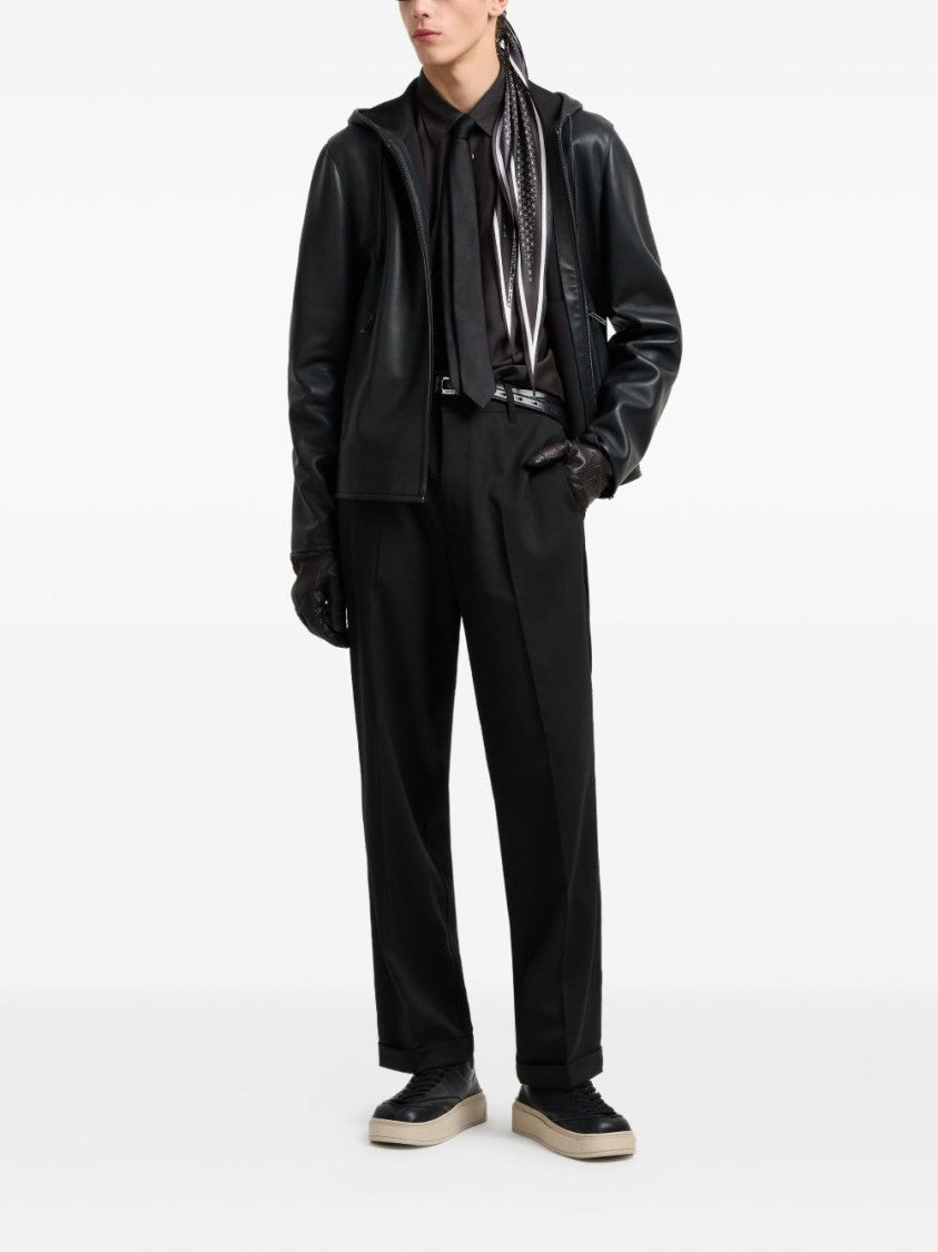 Emporio Armani Silk-Blend Black Casual Shirt With Embroidered Logo