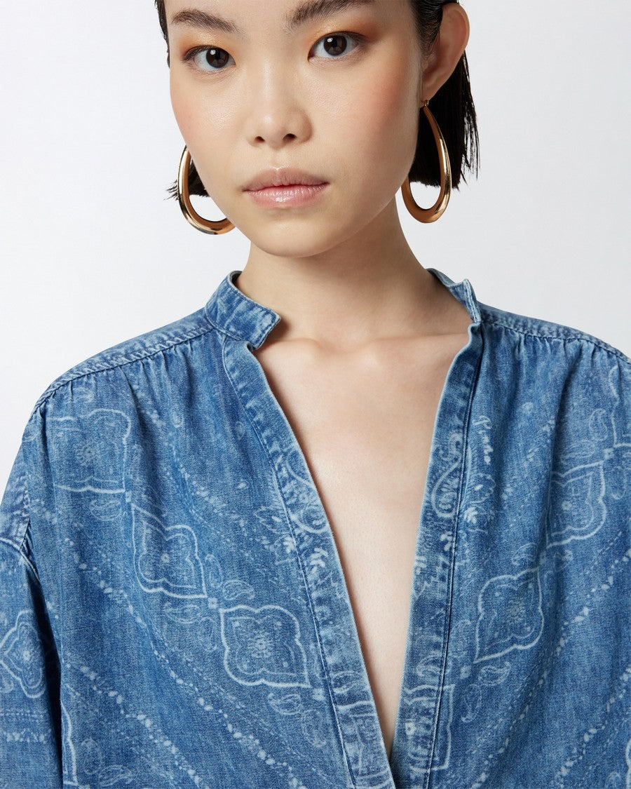 Pinko Denim-Design Cotton Shirt With V-Neckline