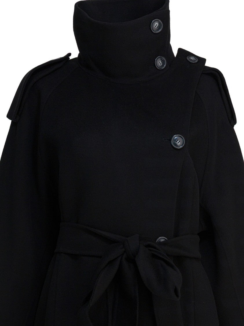 Max Mara Virgin Wool Long Coat With High Stand Collar And Asymmetrical Front