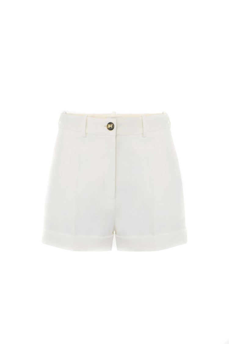 Elisabetta Franchi Ivory High-Waist Turn-Up Cuff Polyester-Blend Shorts