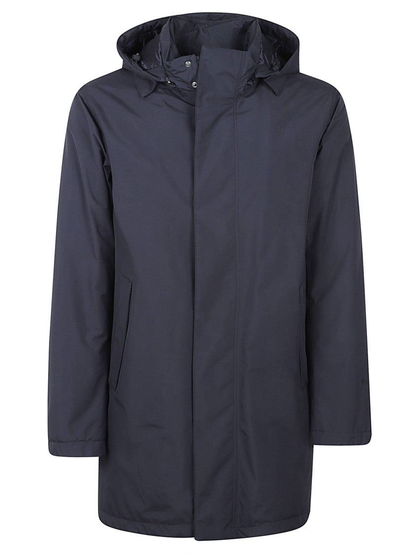 Herno Straight Silhouette Blue Casual Jacket With Hood