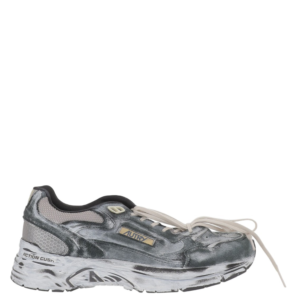 Autry Vintage-Inspired Grey Sneakers With Front Lacing And Logo Detailing