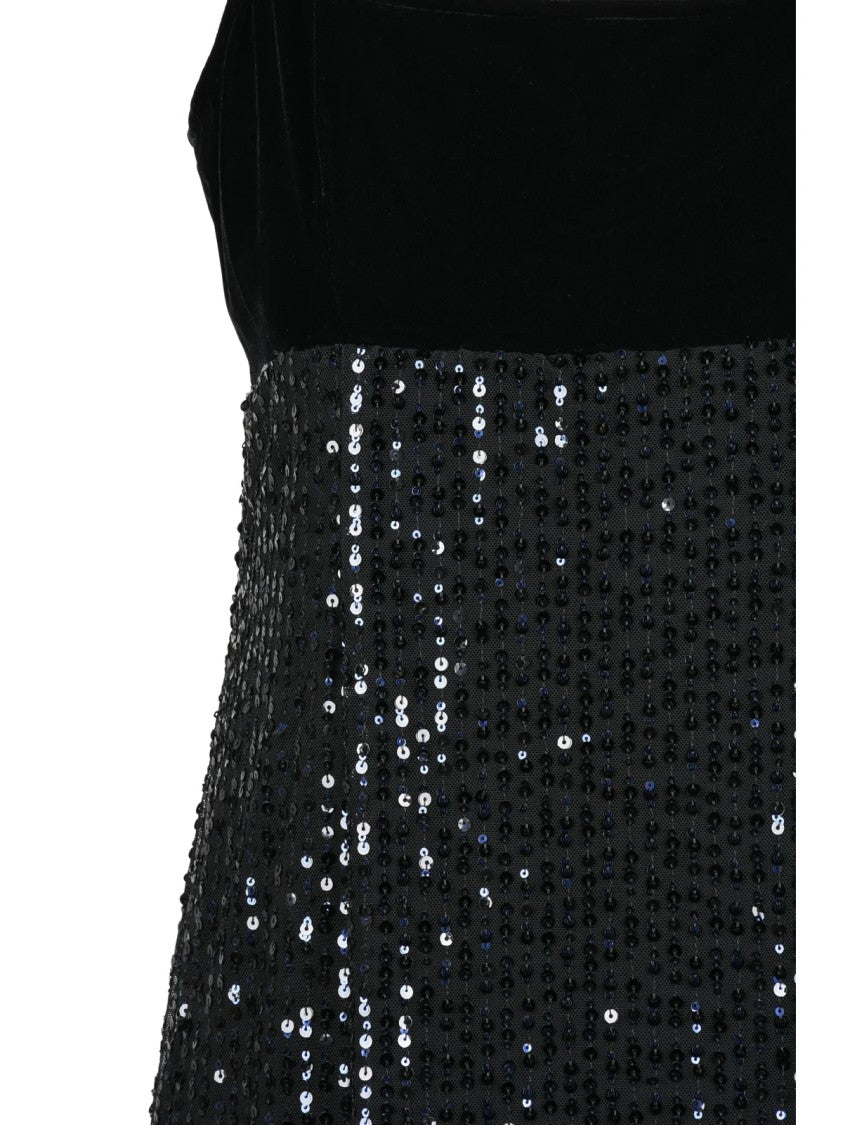 Karl Lagerfeld Black Polyester-Blend Velvet Sequin Long Dress
