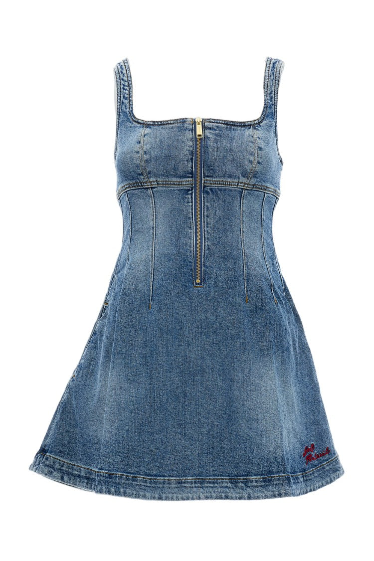 Self-Portrait Denim Sleeveless A-Line Mini Dress
