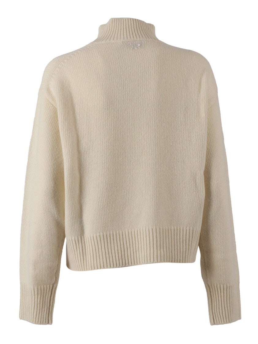 Ermanno Scervino High-Neck Wool Knit Sweater With Ribbed Texture