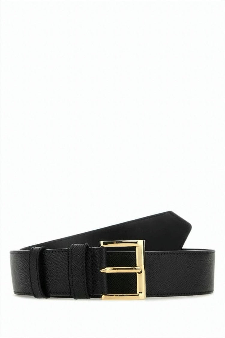 Prada Textured Leather Belt With Polished Gold-Tone Buckle