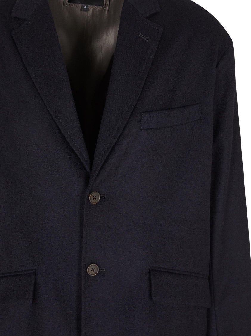 Emporio Armani Navy Blue Wool-Cashmere Blend Loose-Fit Blazer