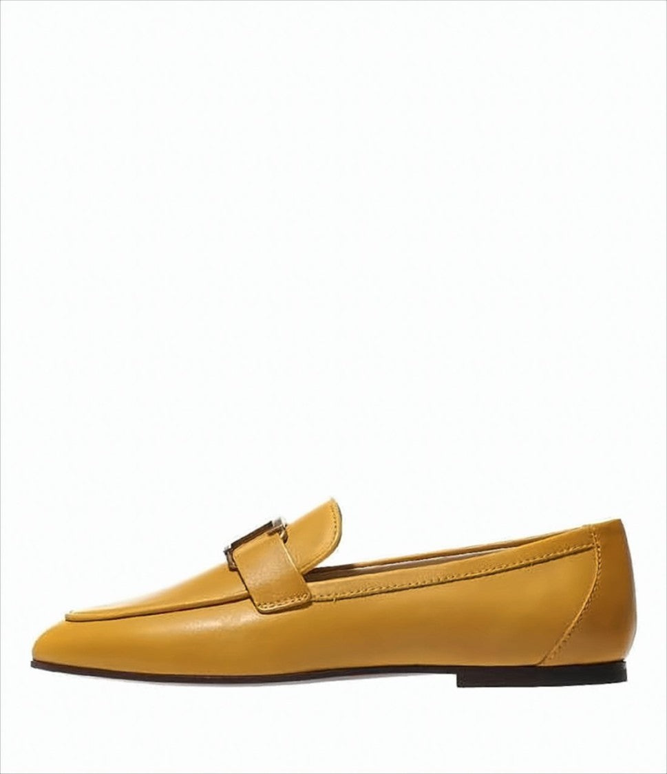 Tod's Sleek Mustard Leather Loafers With T-Buckle Detail