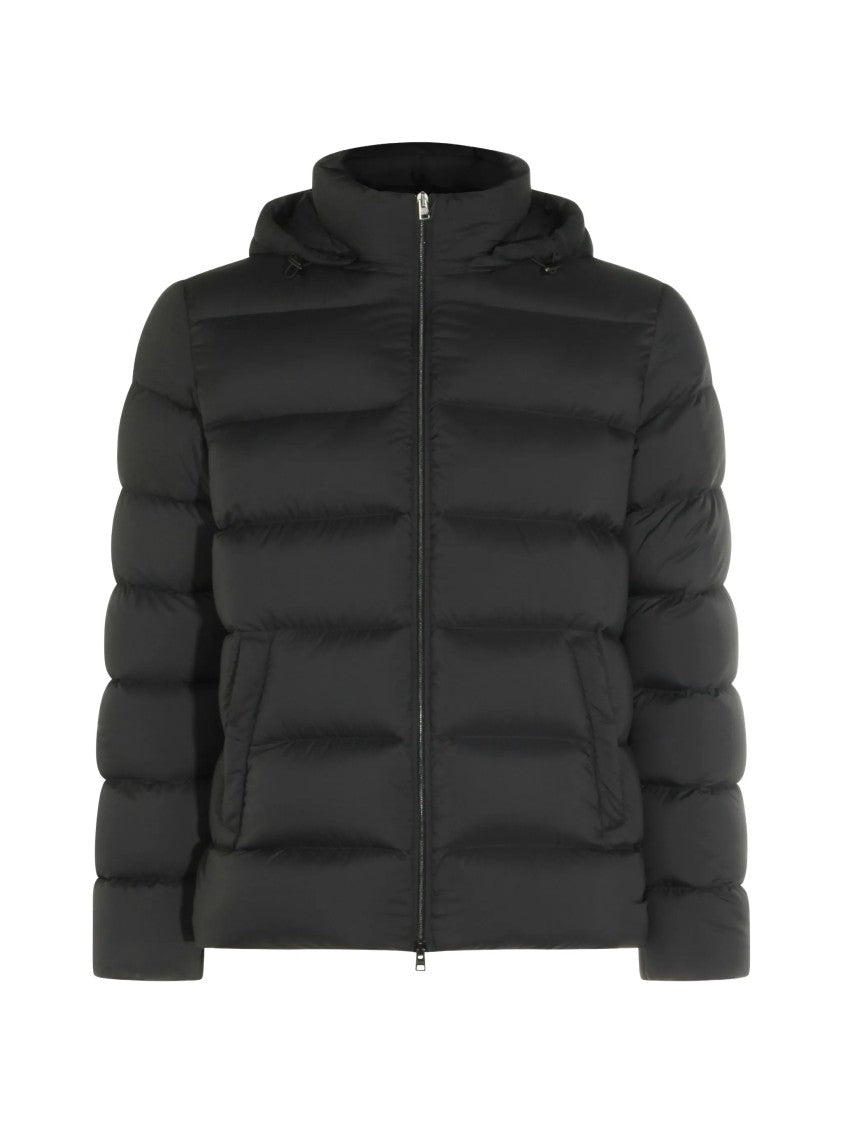 Herno Black Puffer Jacket With Horizontal Quilted Padding And Detachable Hood