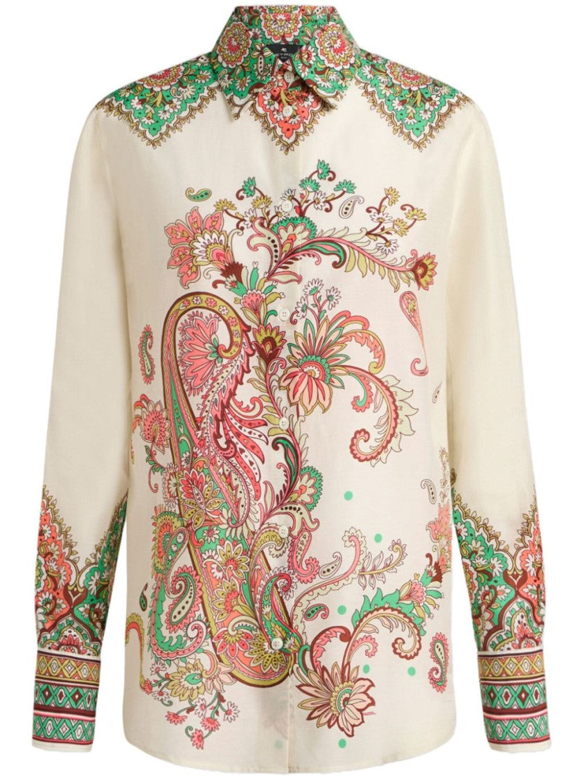 Etro Button-Down White Shirt With Floral Embroidery