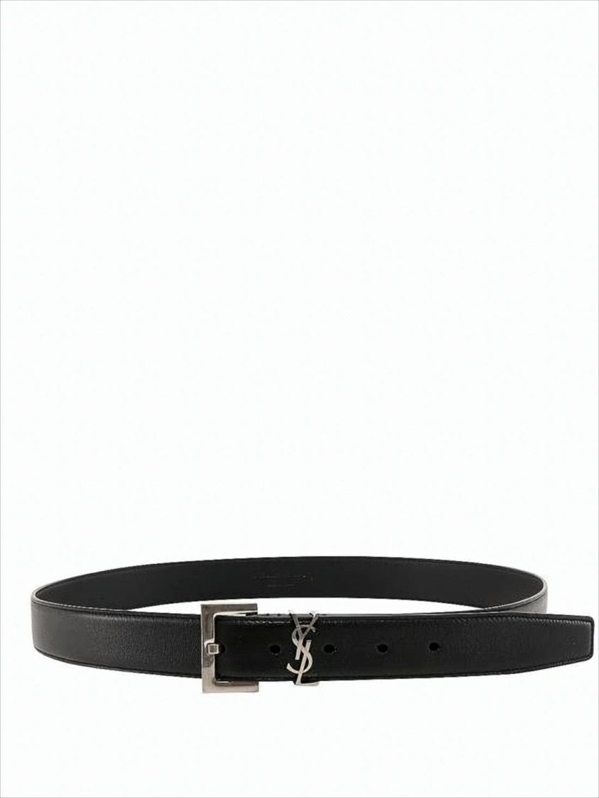 Saint Laurent Regular Width Black Leather Belt With Silver-Tone Hardware