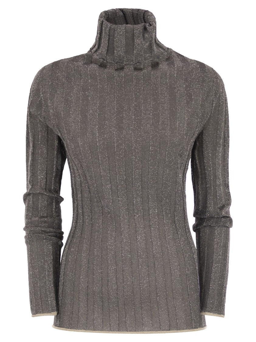 Fabiana Filippi Ribbed Turtleneck Sweater With Lurex Trim