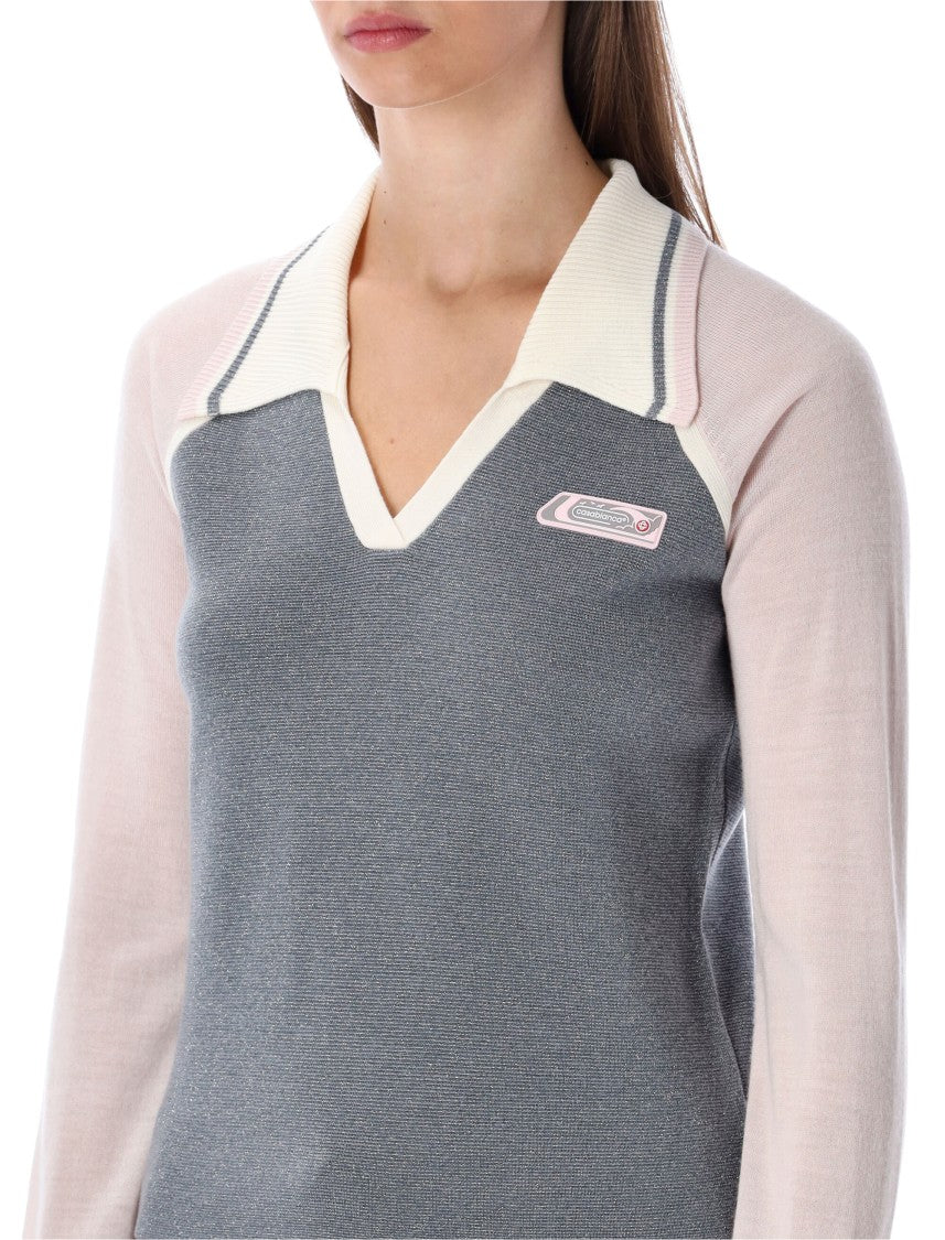 Casablanca Merino Lurex Long-Sleeve Tennis Polo