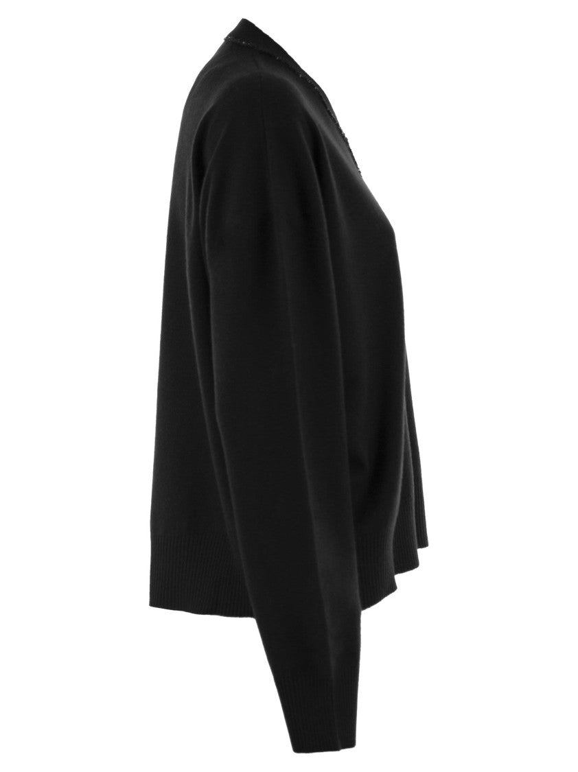 Fabiana Filippi V-Neck Sweater With Sequined Neckline