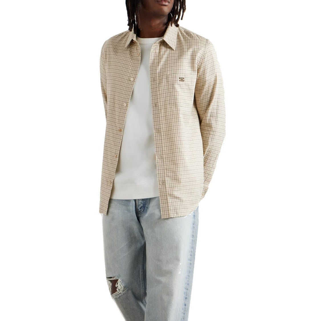 Celine Logo-Embroidered Checked Cotton Shirt