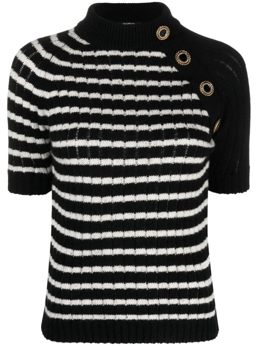 Balmain Buttoned Striped Cashmere Top