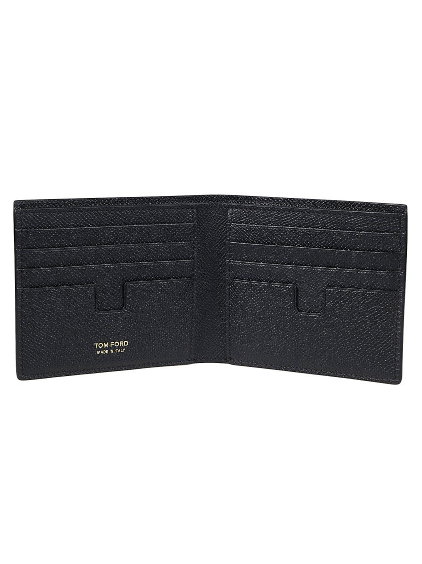 Tom Ford T Line Logo Plaque Classic Calf Leather Bifold Wallet