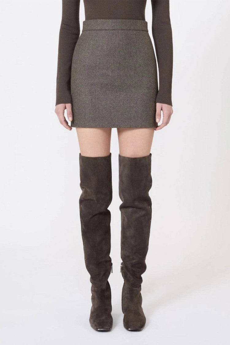 Max Mara Taupe Mxsacinoso Virgin Wool Mini Skirt