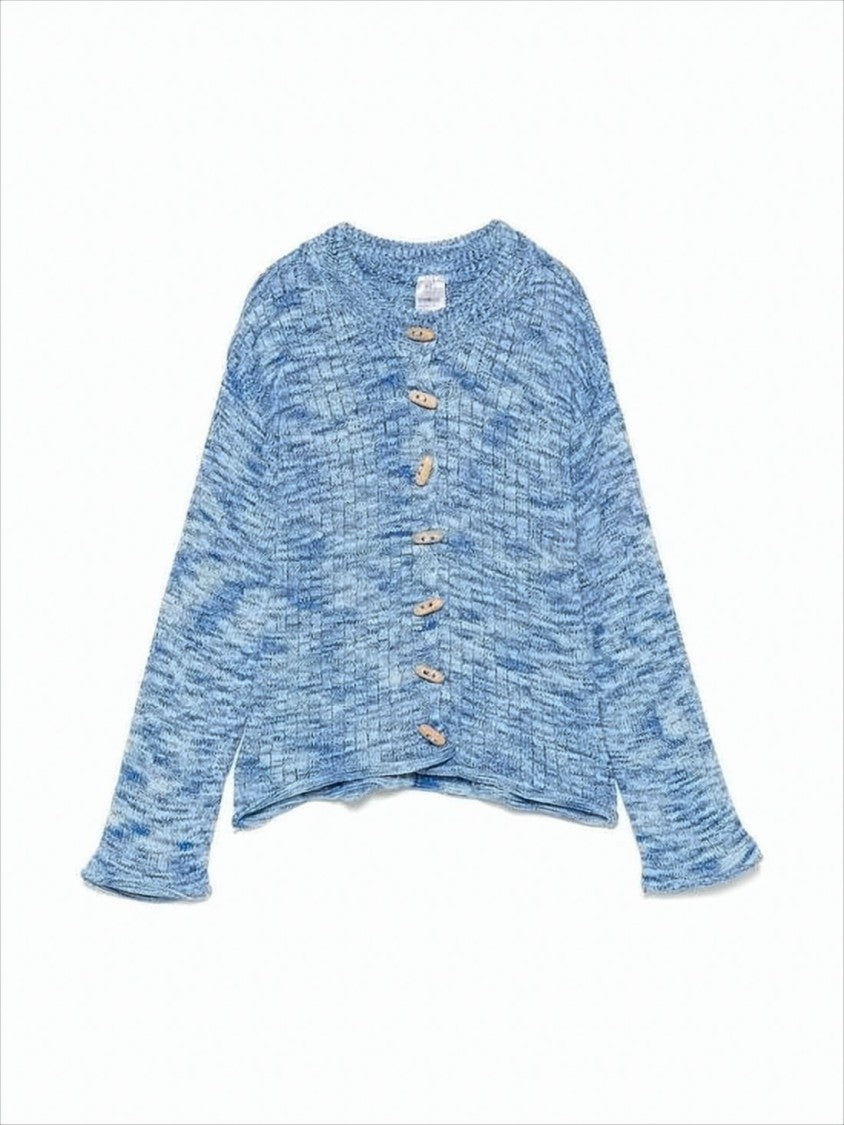 Baserange Marled Blue Knitted Cardigan
