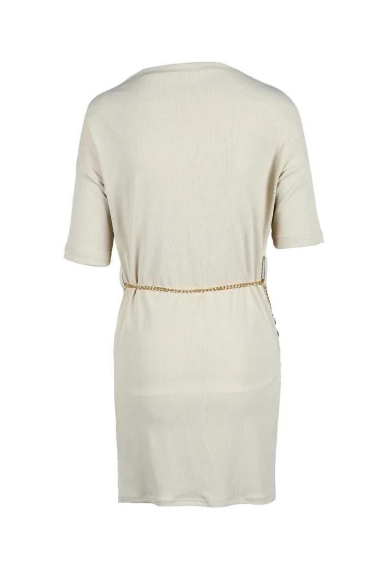 Gil Santucci Beige Geometric Viscose-Blend Day Dress