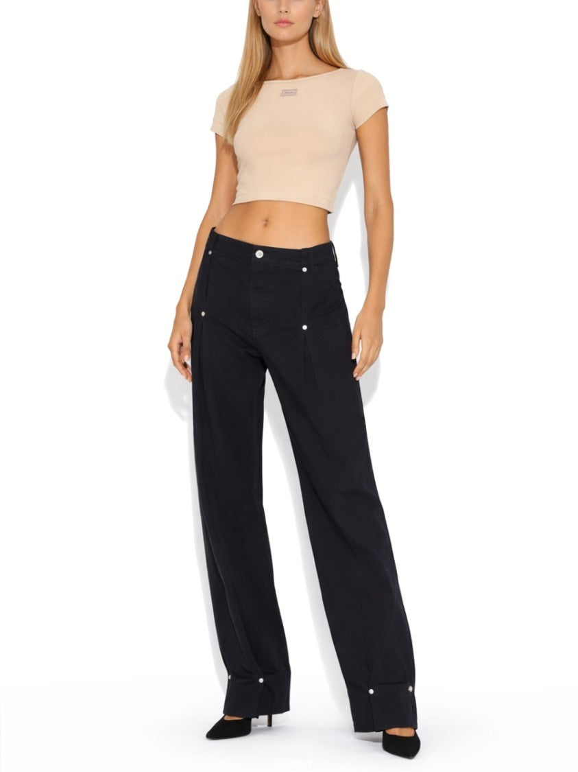 Jean Paul Gaultier Cropped Ribbed Knit Front Logo Patch Top