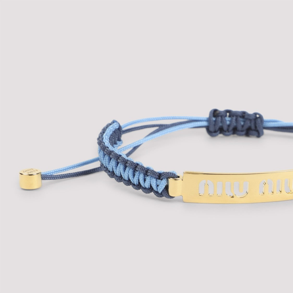 Miu Miu Gold-Tone Brass Plate Bracelet With Blue Adjustable Cord