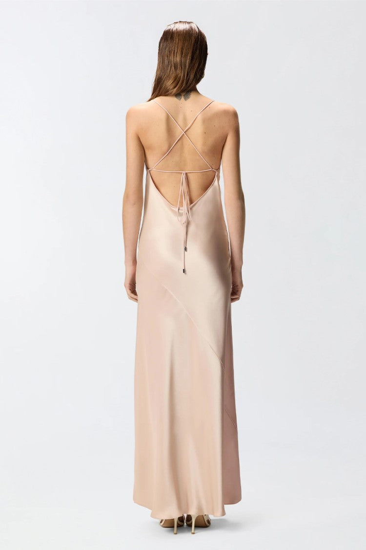 Pinko Pink Farro Cowl Neck Bias-Cut Acetate Maxi Dress