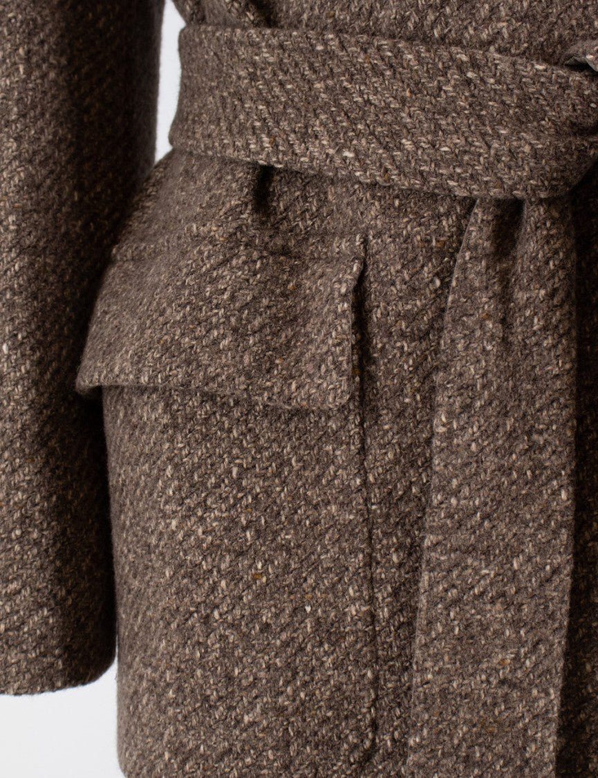 Brunello Cucinelli Waist Belt Wool And Cashmere Blend Coat In Brown