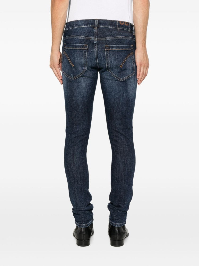 Dondup Dark Blue Faded Whiskered Slim Jeans