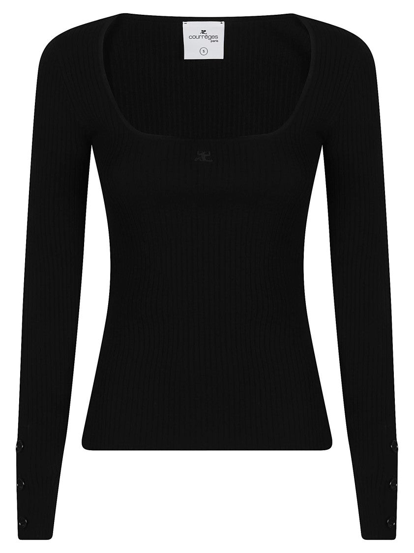 Courrèges Long Sleeve Fitted Ribbed Viscose-Blend T-Shirt