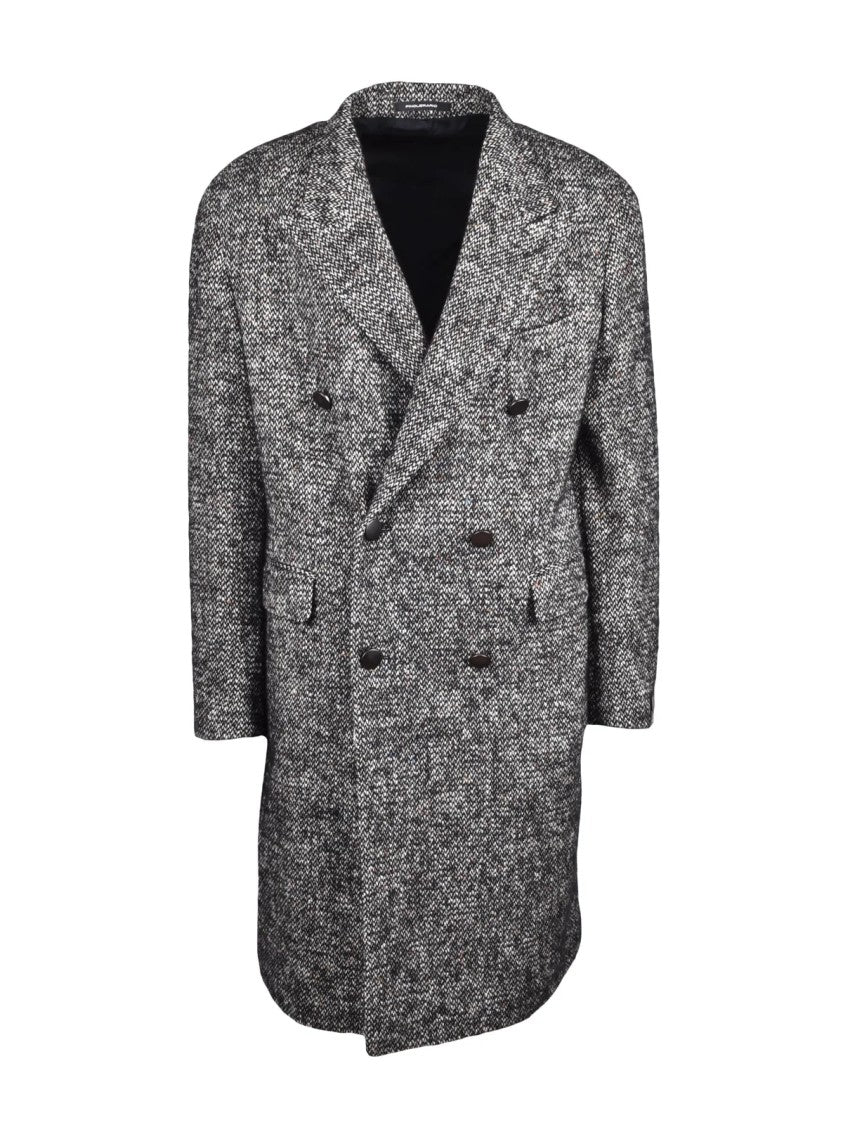Tagliatore Black Cotton-Blend Double-Breasted Coat
