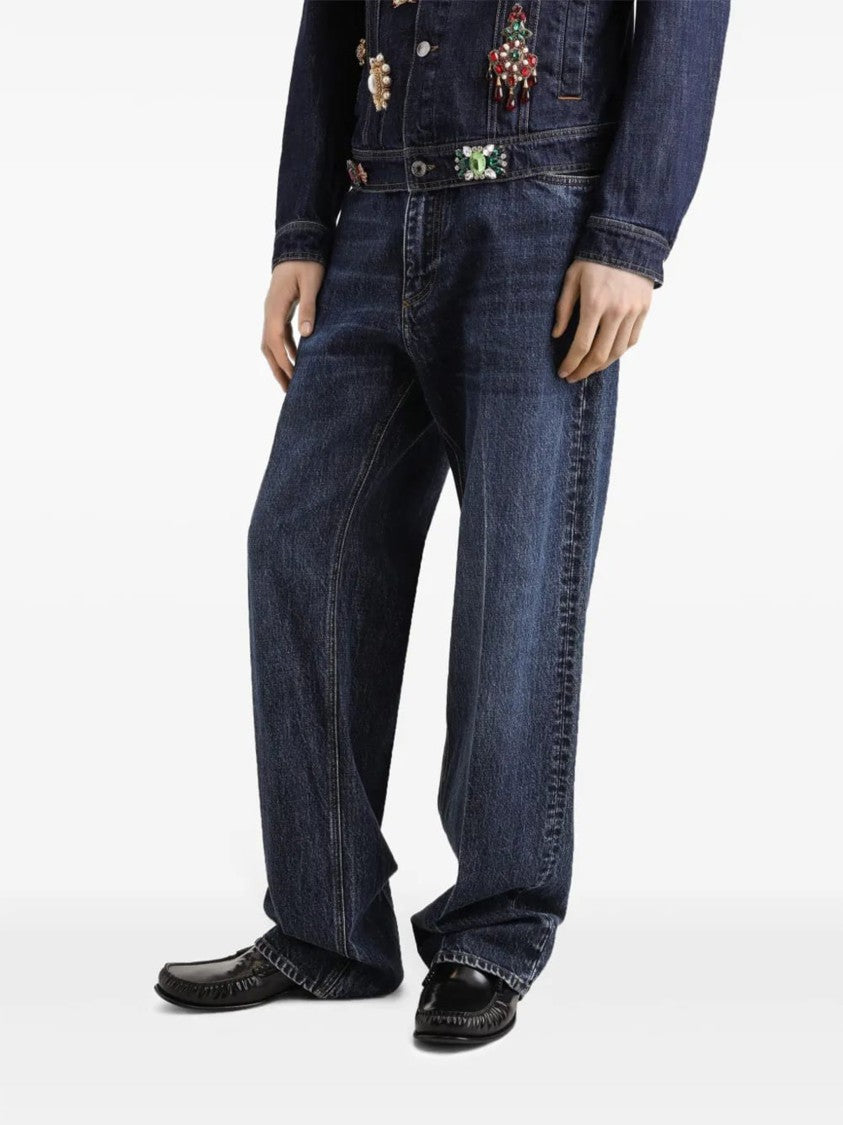 Dolce & Gabbana Oversized Wide-Leg Faded Blue Denim Jeans