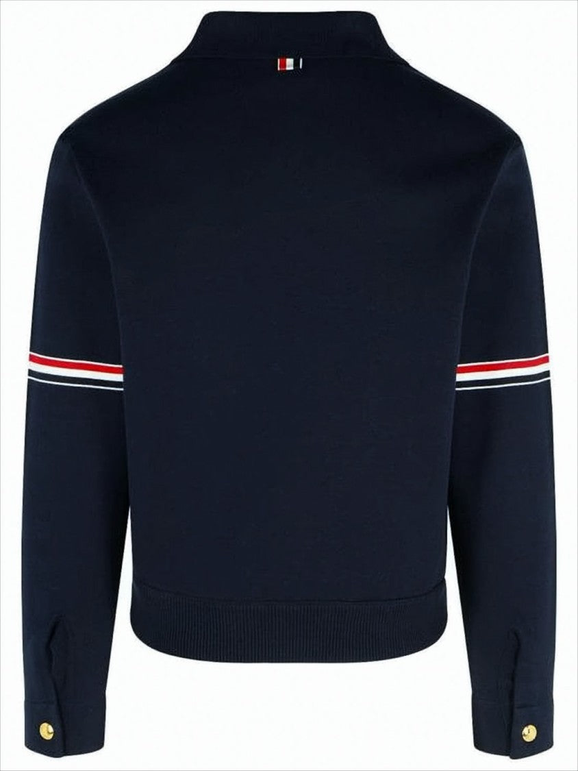 Thom Browne Navy Zip-Up Jacket With Striped Arm Bands And Gold Hardware