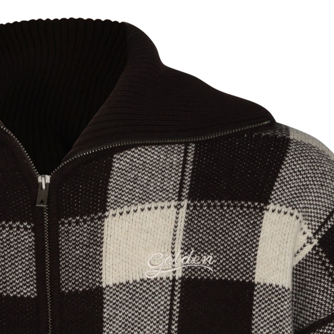 Golden Goose Checkered High-Collar Zip-Up Knit Sweater