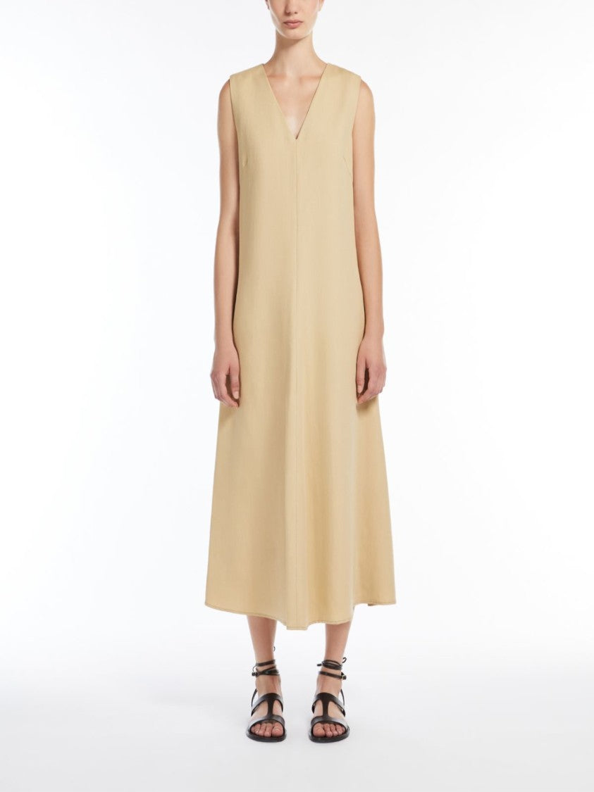 Max Mara Sleeveless Flared Midi Dress With V-Neckline