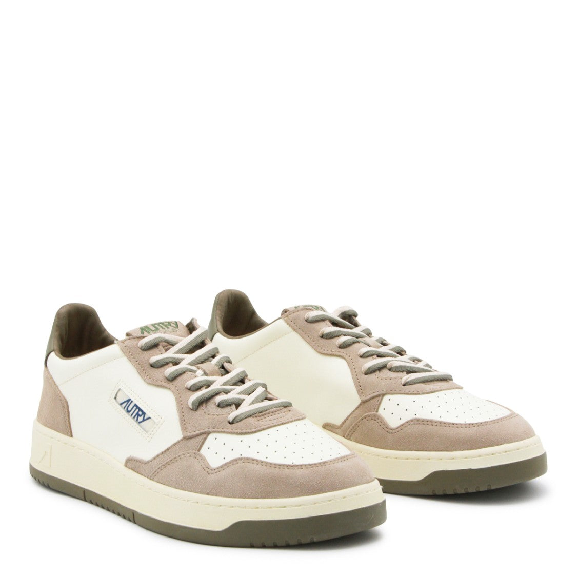 Autry White Beige Medalist Perforated Suede Low-Top Sneakers