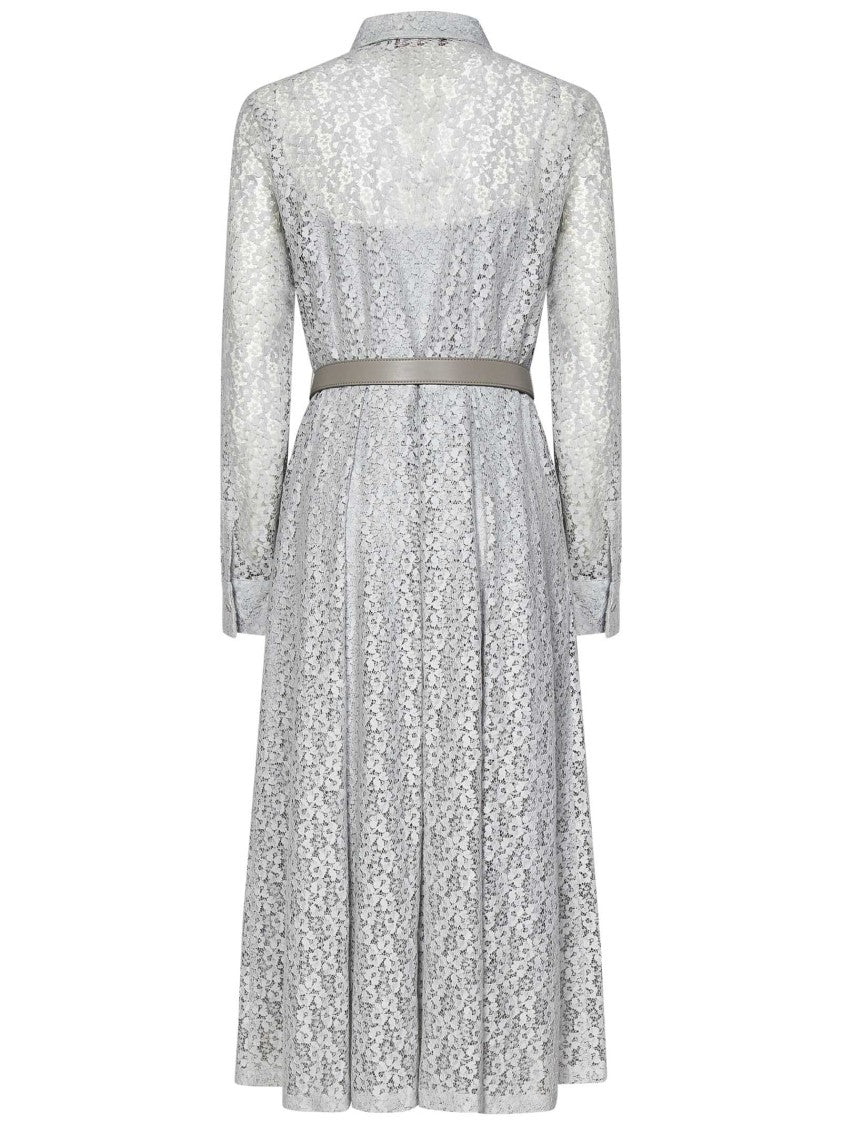 Max Mara Silver Lace Overlay Midi Dress