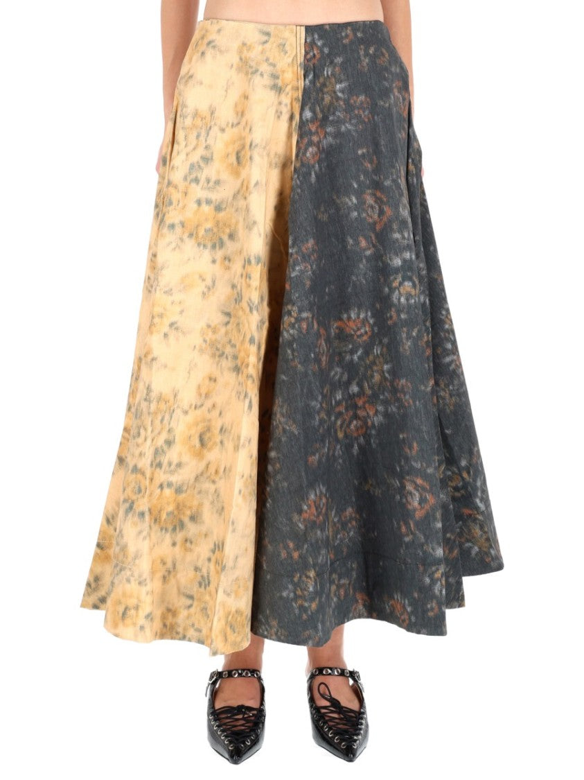 Ganni Midi-Length Two-Tone Floral Skirt