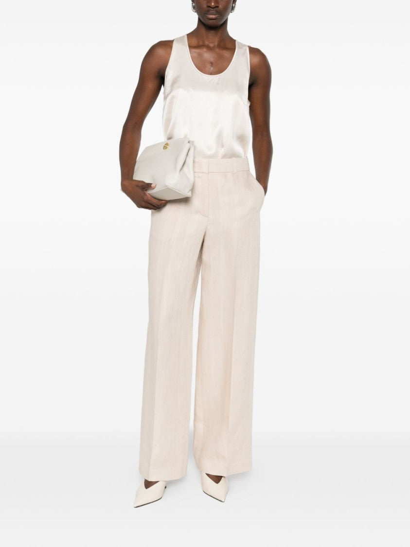 Peserico Scoop Neck Beige Sleeveless Top With Silky Texture