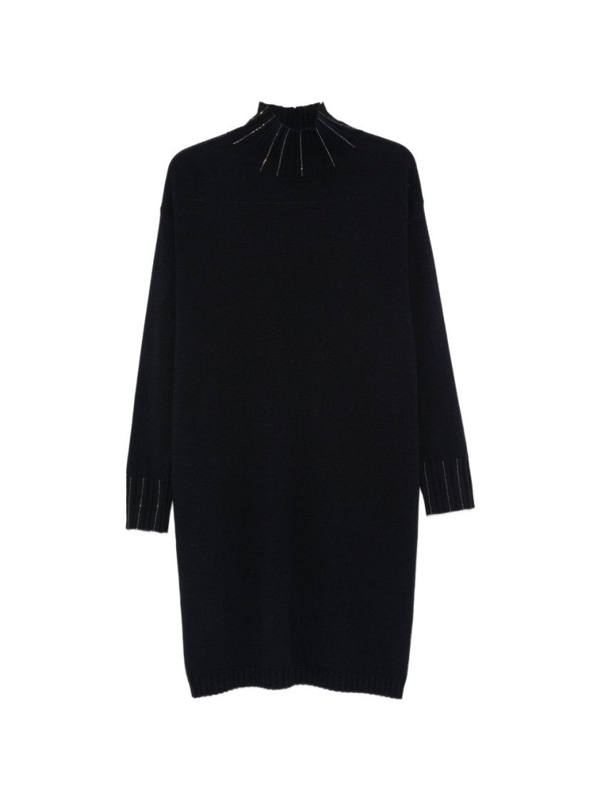 Fabiana Filippi Dark Blue Bead-Embellished Knitted Midi Dress