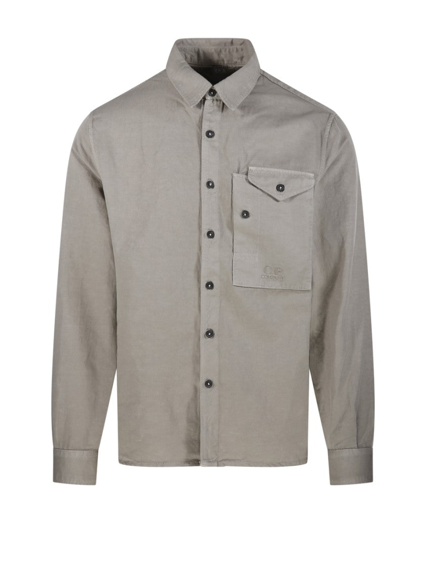 C.P. Company Button-Up Logo Shirt With Structured Collar