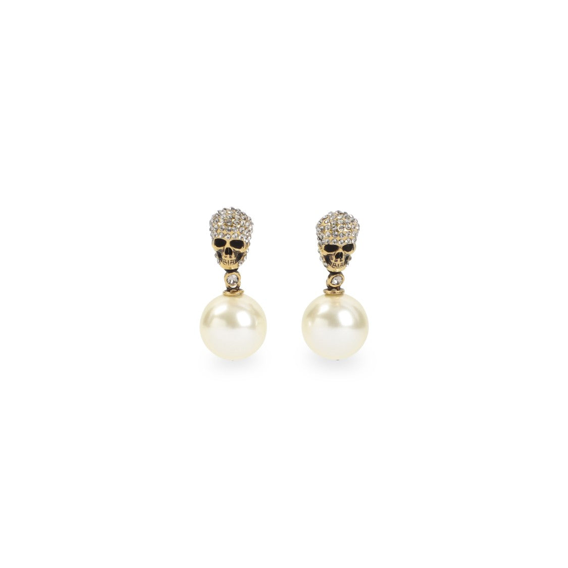 Alexander Mcqueen Brass Skull And Pearl Drop Earrings