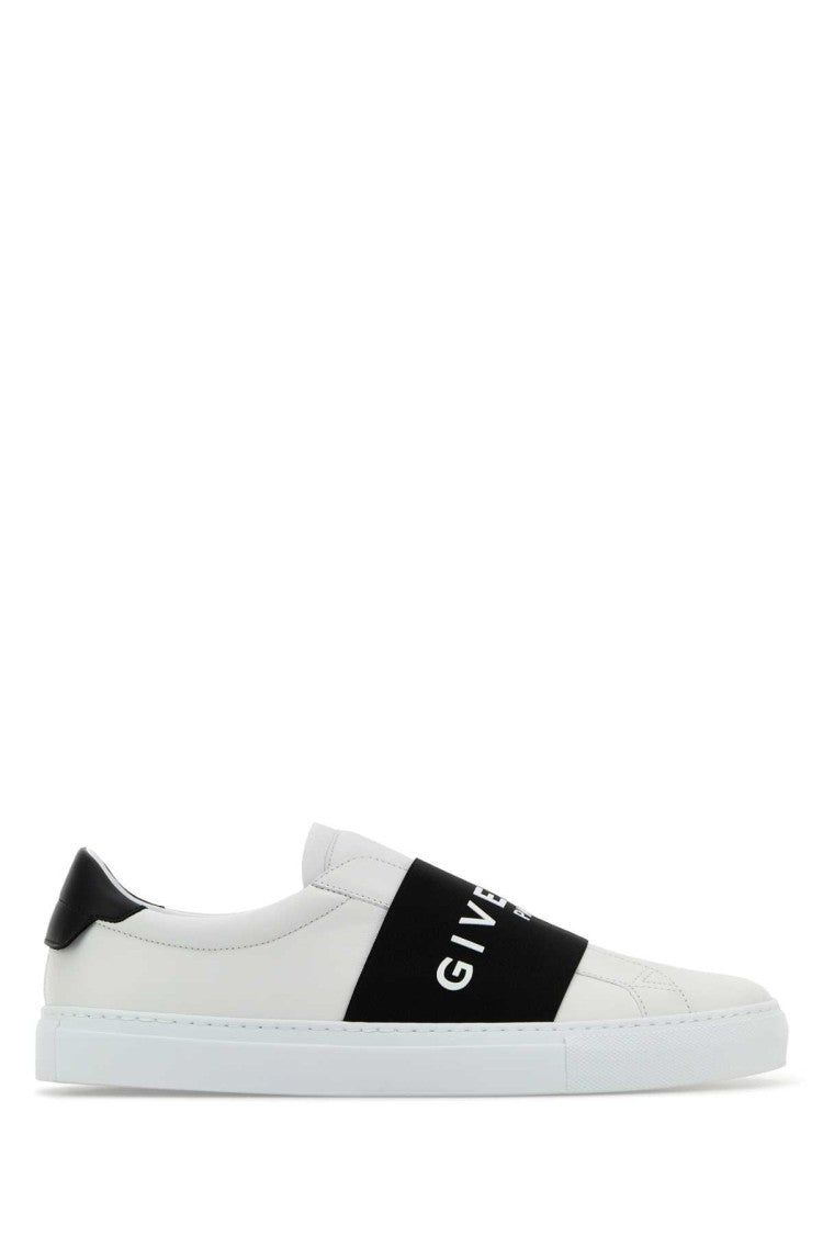 Givenchy White Leather Slip-Ons With Bold Black Strap