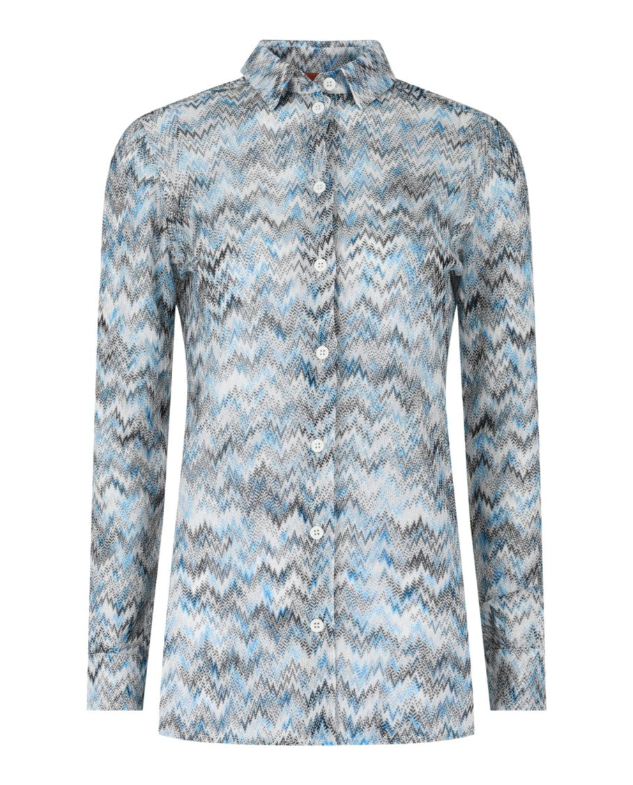M Missoni Sheer Chevron Print Button-Up Shirt