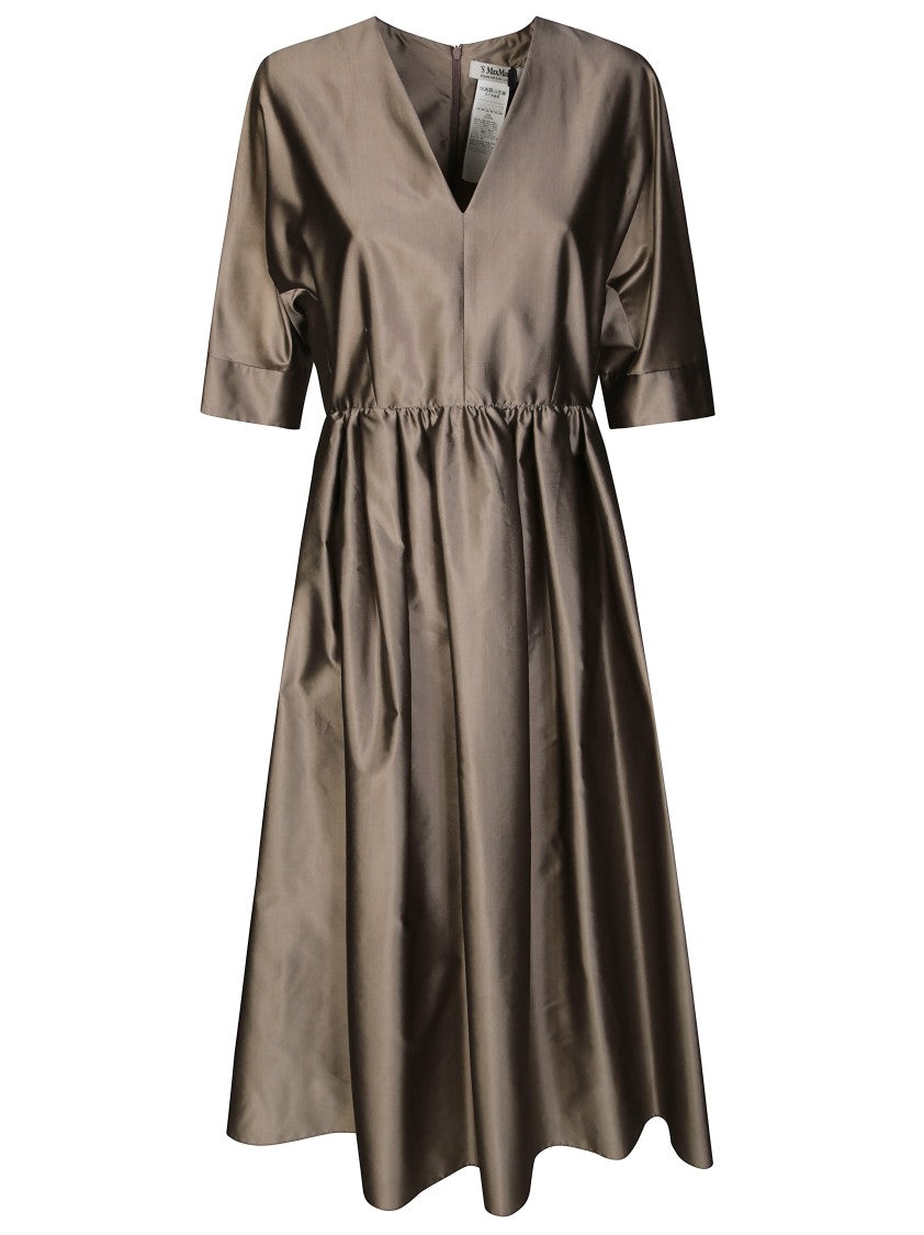 Max Mara Cinched-Waist Midi Dress With V-Neckline
