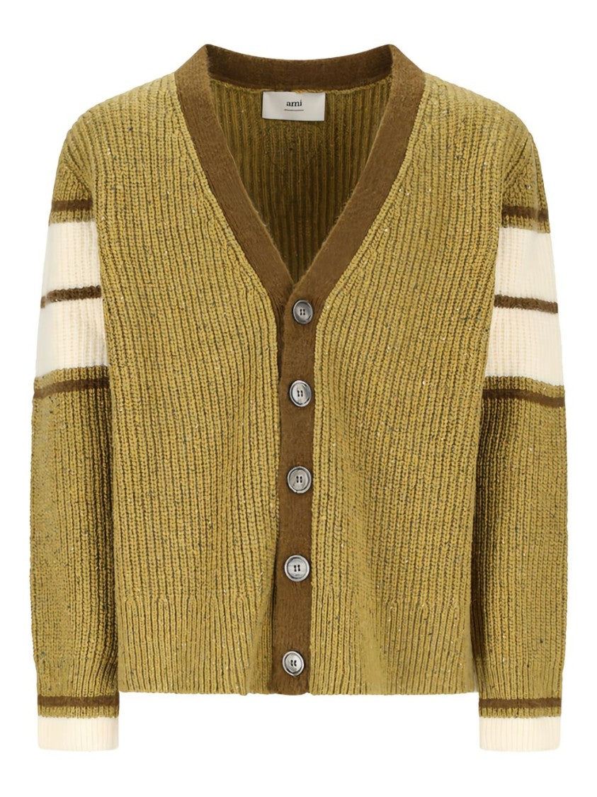 Ami Paris Olive Green V-Neck Cardigan